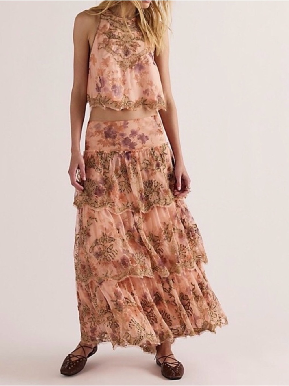 NWT Free People Maple Glow Maxi Skirt Set NEW